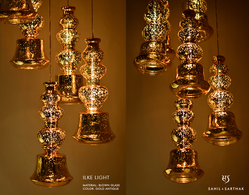 Ilke Lamp in Gold Antique Blown Glass  by Sahil & Sarthak